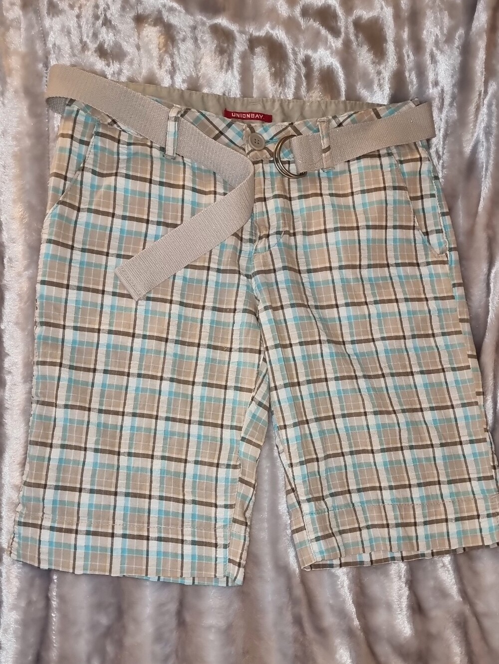 NWOT Union Bay Aqua/Beige/Brown Plaid Cotton Shorts